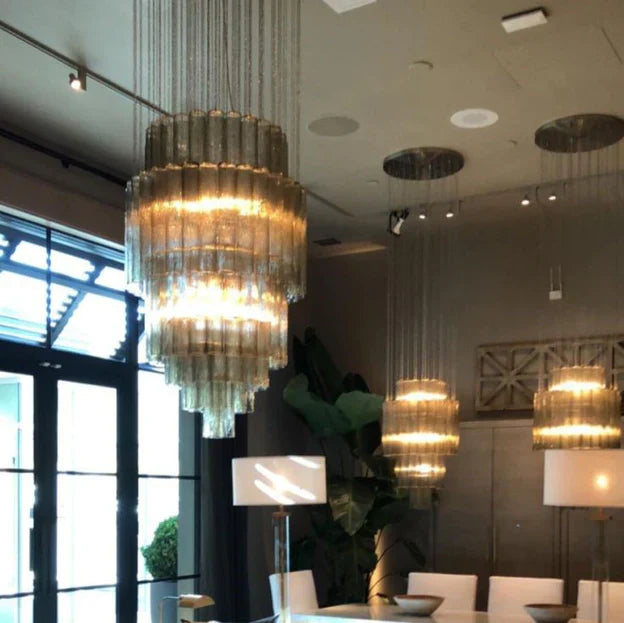 Luxury Italian Style Tubular Glass Chandelier With Chrome Finish-MEET LIGHTING