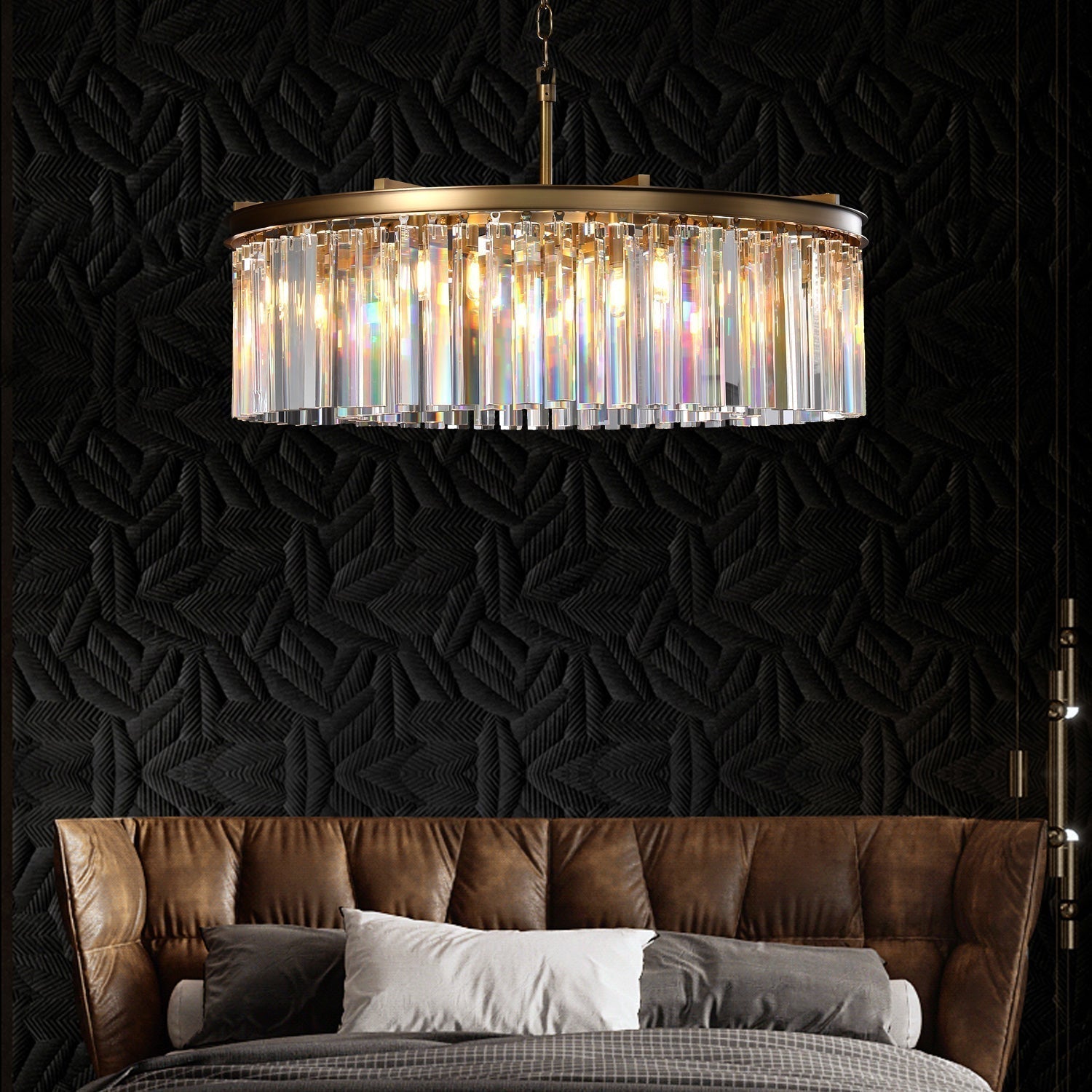 Rhys Round Chandelier 43", Crystal Prism