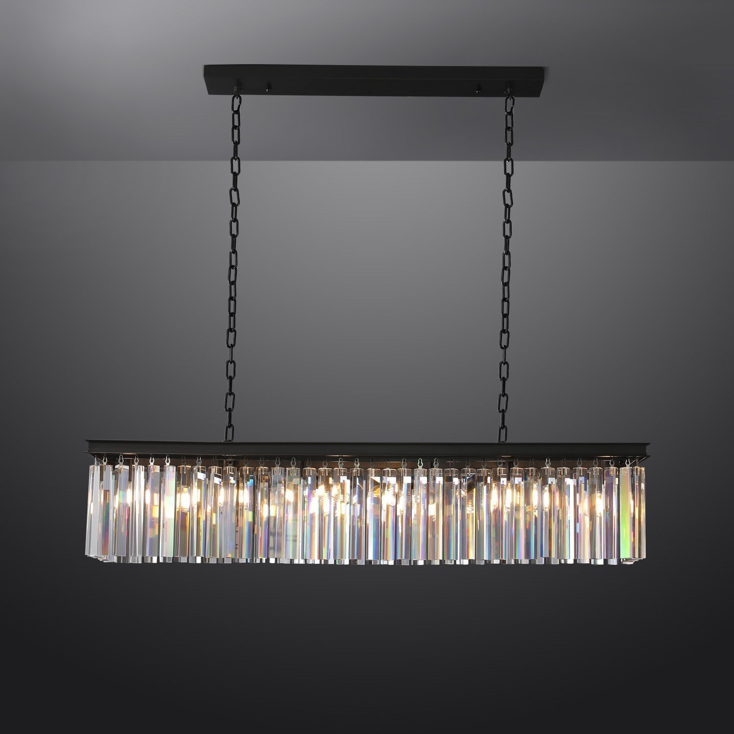 Rhys Rectangular Chandelier 59",Crystal Prism