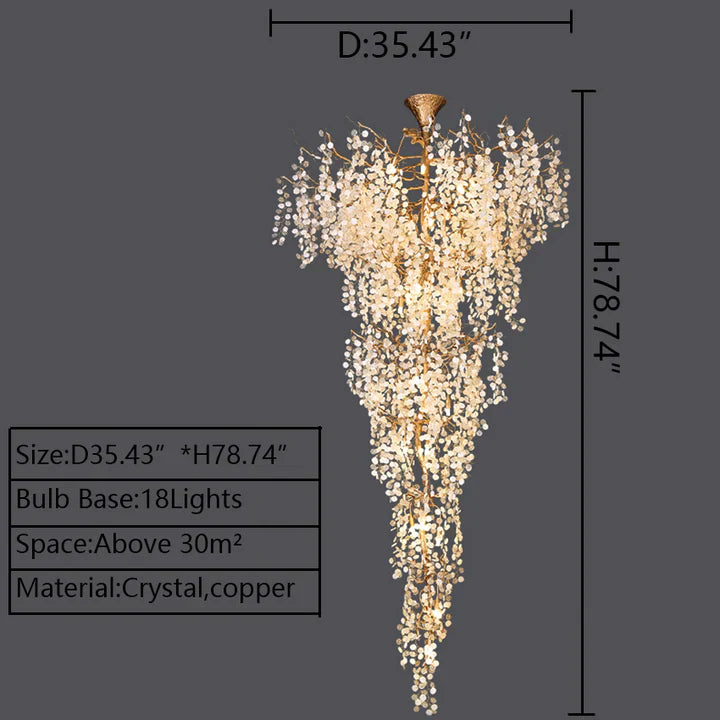 Modern Unique Artistic Flower Brass Branch Semi-flush Mount Chandelier for Living Room/ Hallway/ Entryway/ Staircase-MEET LIGHTING