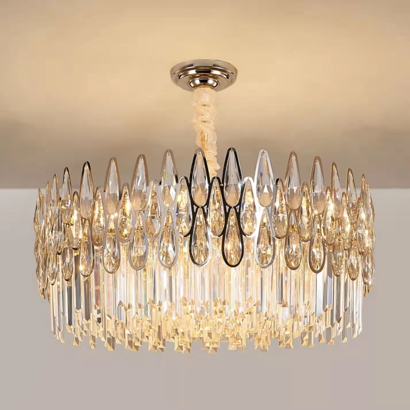 Modern Round/Rectangular Raindrop Crystal Chandelier for Low-ceiling-MEET LIGHTING