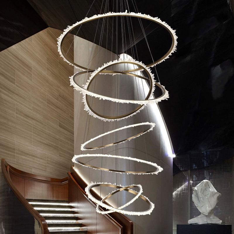 Rose Rock Crystal Multi-rings Chandelier Modern Chandelier Staircase-MEET LIGHTING
