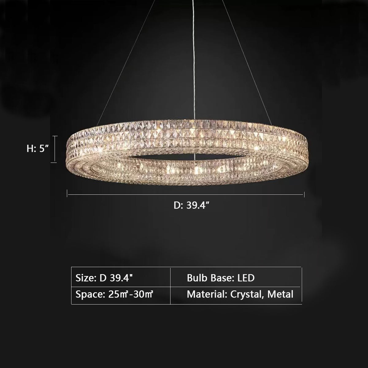 Oversized Modern Ring Pendant Light/Round Crystal Chandelier for Living/Dining Room/Bedroom-MEET LIGHTING