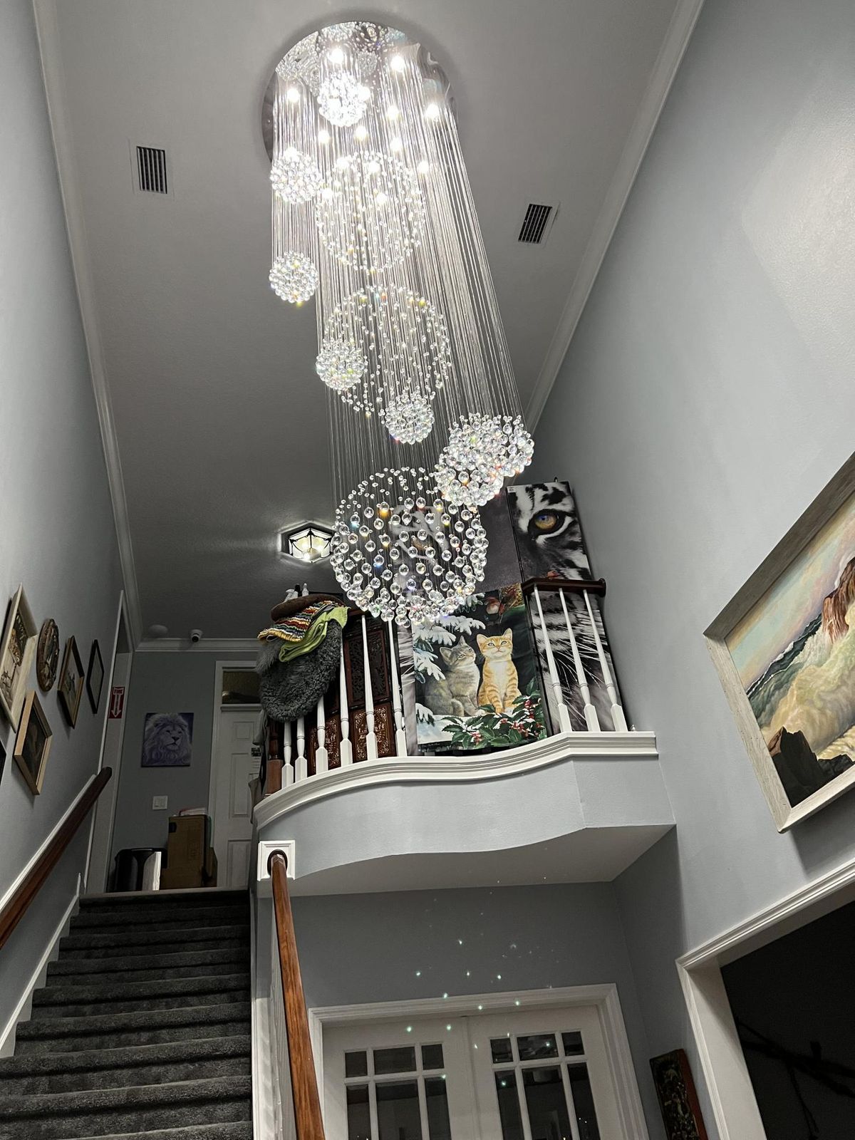 Stately Duplex Crystal Chandelier Spiral Raindrop Globe Shape Ceiling Hanging Light for Entryway/Staircase-MEET LIGHTING