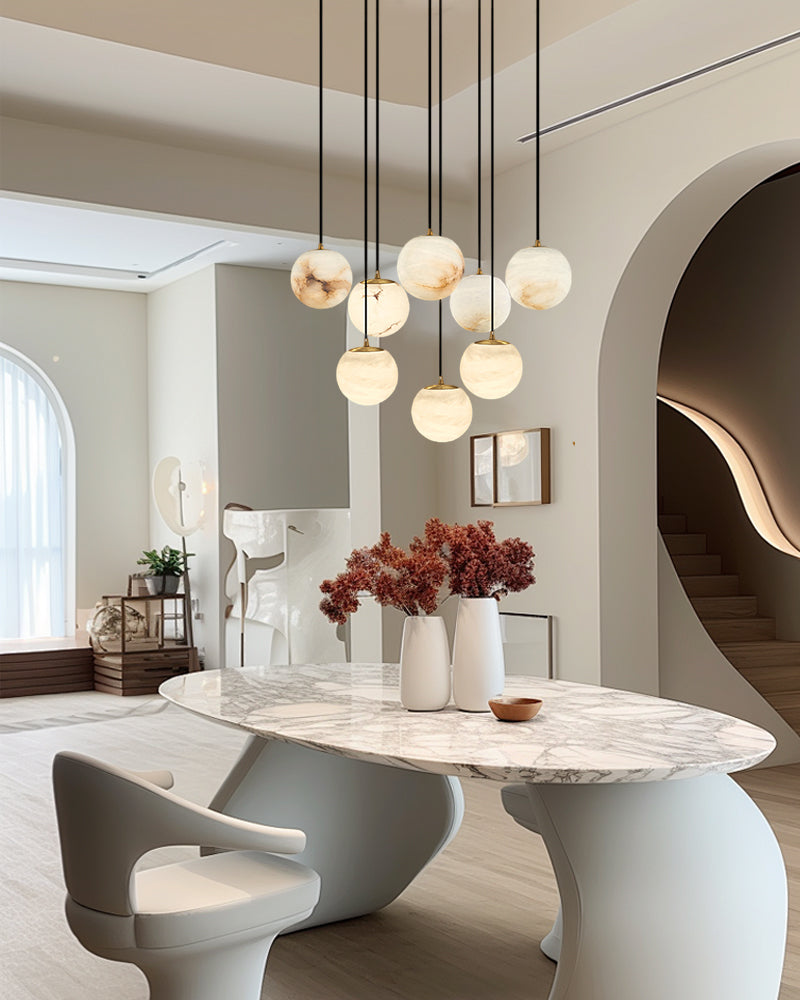 16-light round alabaster pendant lamp with cluster ceiling design for stair villa
