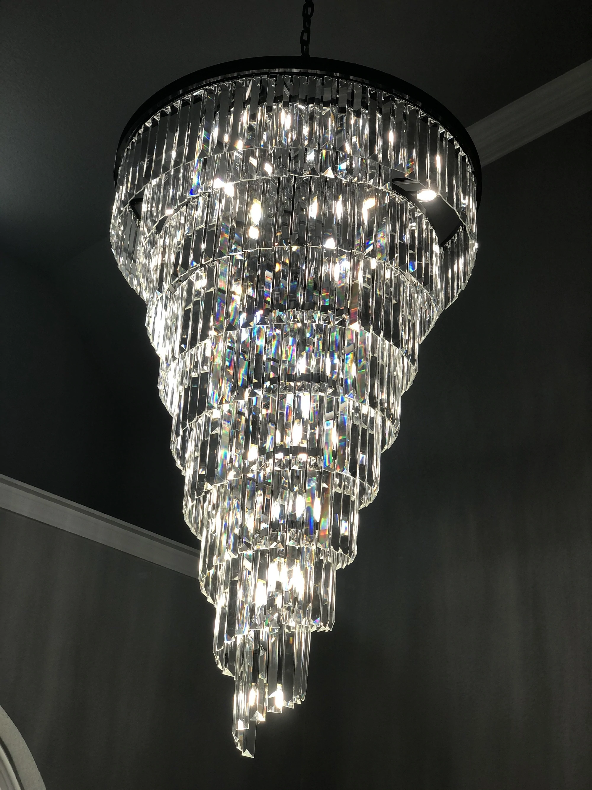 Extra Large Multi-Tiered Spiral Crystal Chandelier In Black Finish-MEET LIGHTING