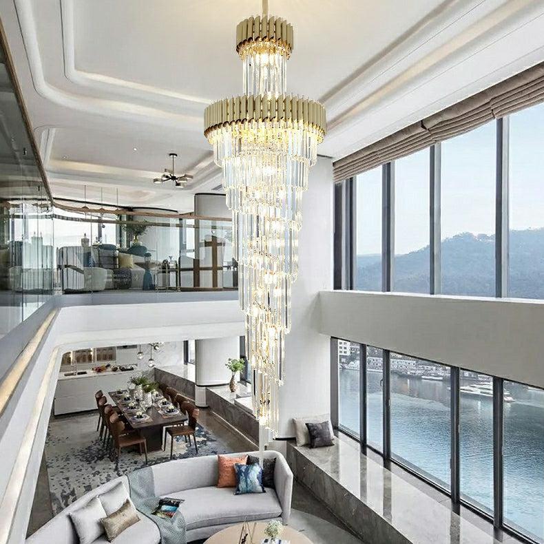 Spiral Crystal Chandelier For Foyer/ Staircase-MEET LIGHTING