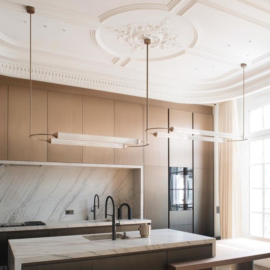 Minimalism Brass Ellipse Horizontal LED Chandelier for Kitchen Island/Dining Room-MEET LIGHTING