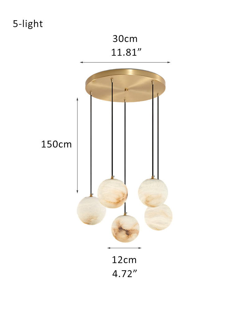 16-light round alabaster pendant lamp with cluster ceiling design for stair villa