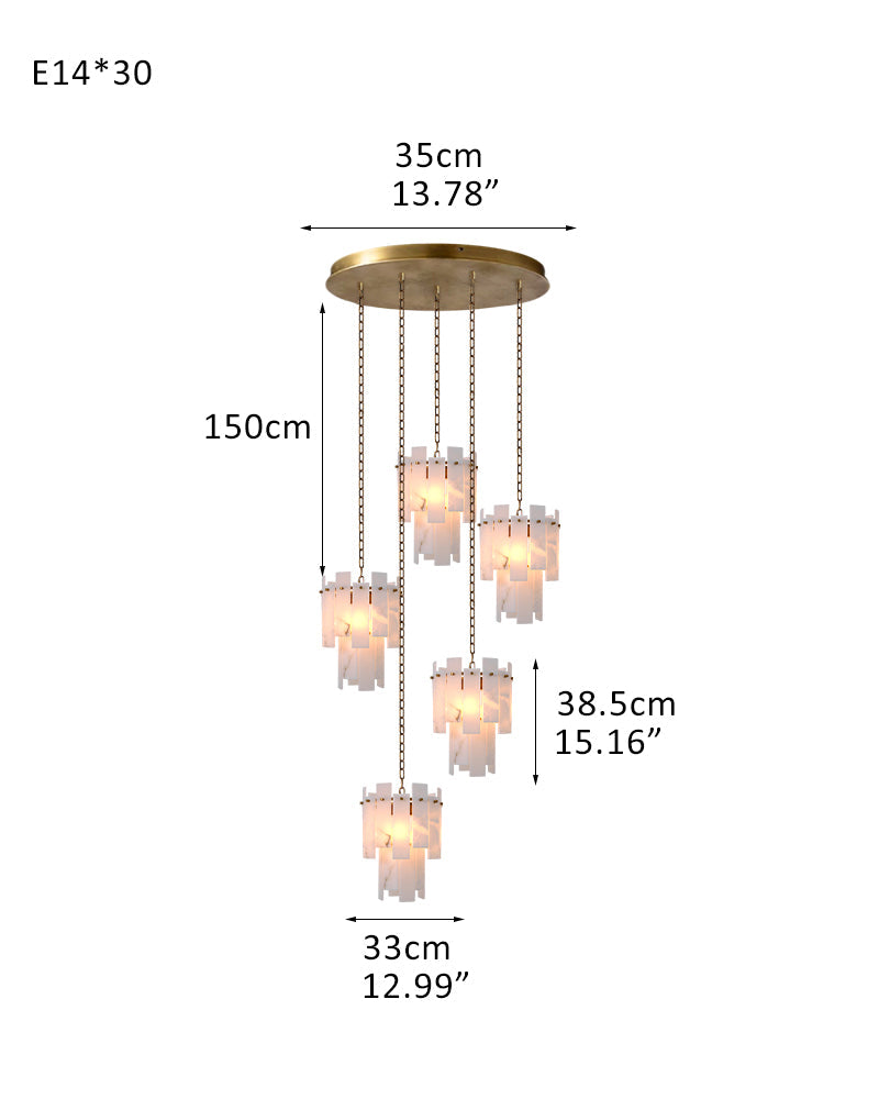 7-light 2-tier Alabaster marble Round Chandelier 13" with adjustable chain 150cm
