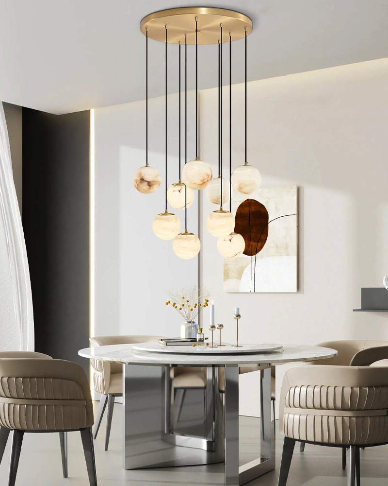 16-light round alabaster pendant lamp with cluster ceiling design for stair villa