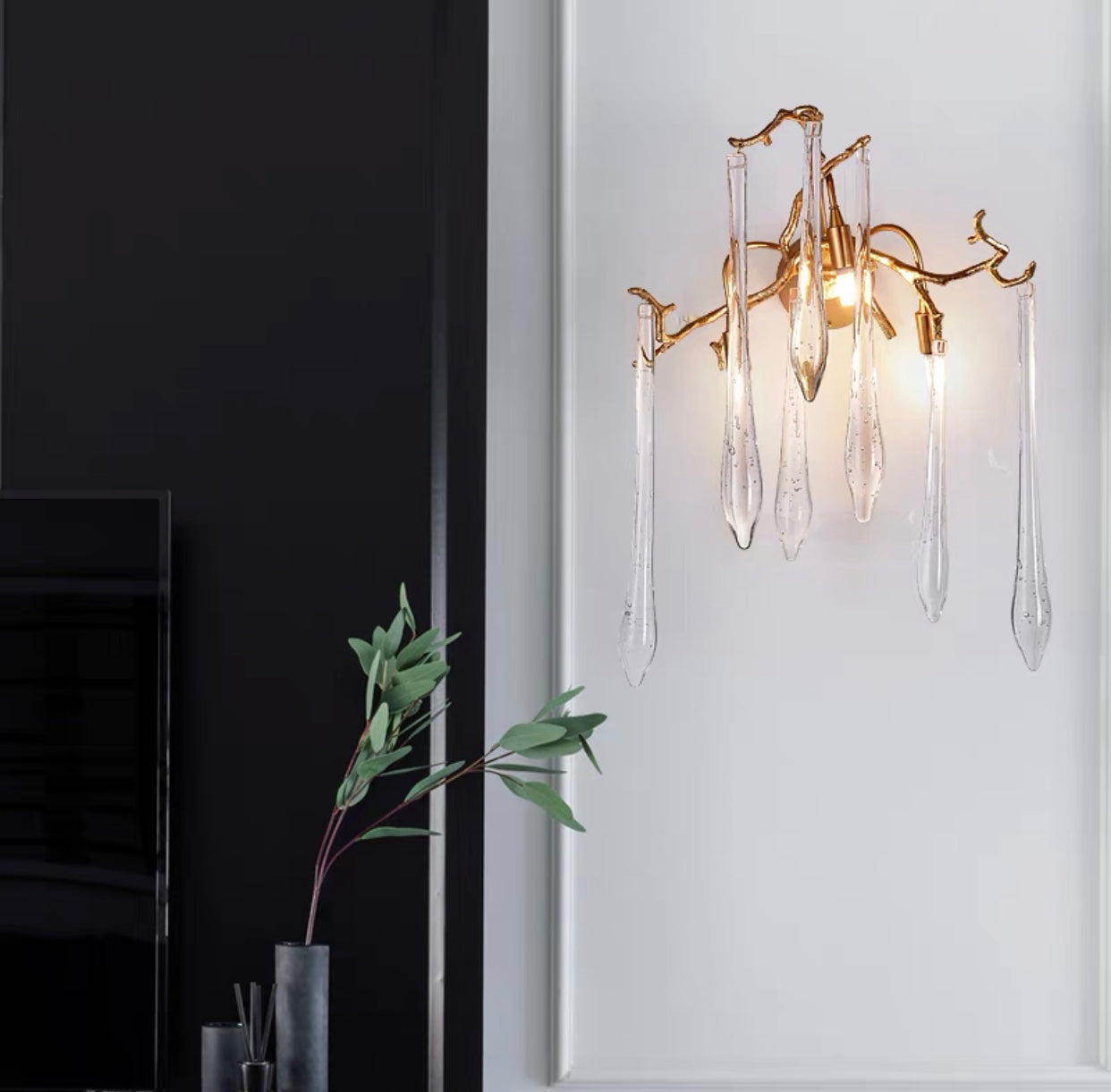 French Style Living Room Branch Crystal Drops Chandelier Modern Copper Gold Finish Dining Room Ceiling Lighting Fixture-MEET LIGHTING