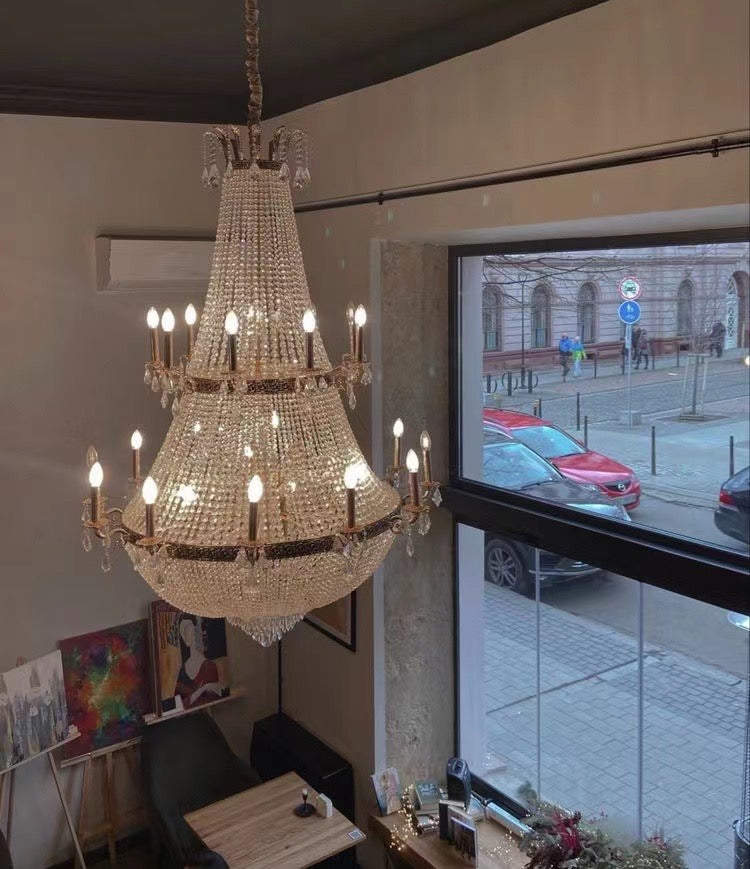 Oversized Luxury Double-layers Golden French Style Crystal Chandelier for Living/Dinning Room/Foyer/Hallway/Staircase-MEET LIGHTING