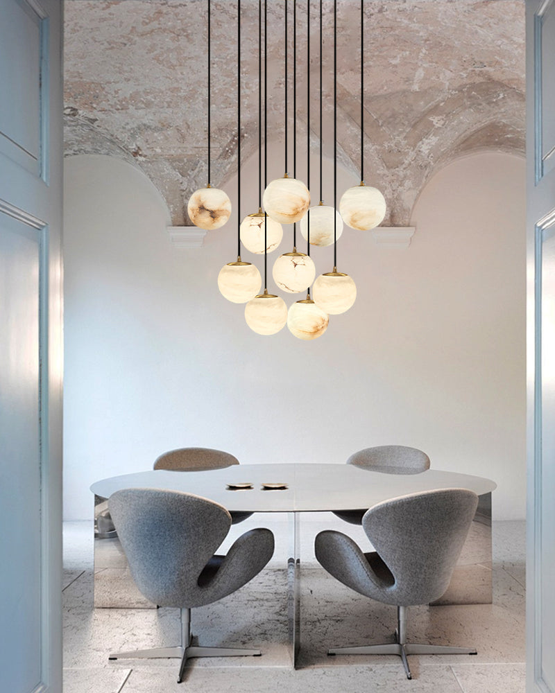 16-light round alabaster pendant lamp with cluster ceiling design for stair villa