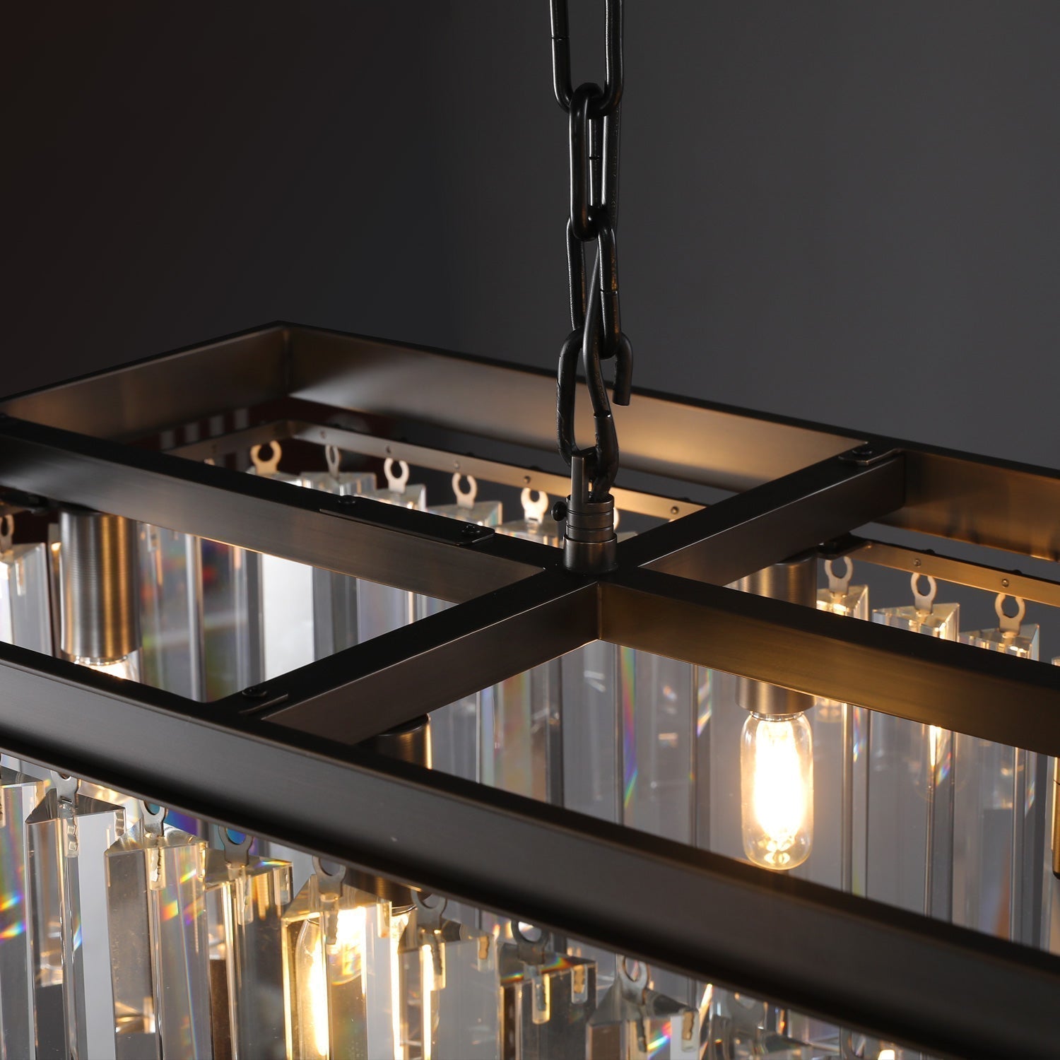 Rhys Rectangular Chandelier 59",Crystal Prism