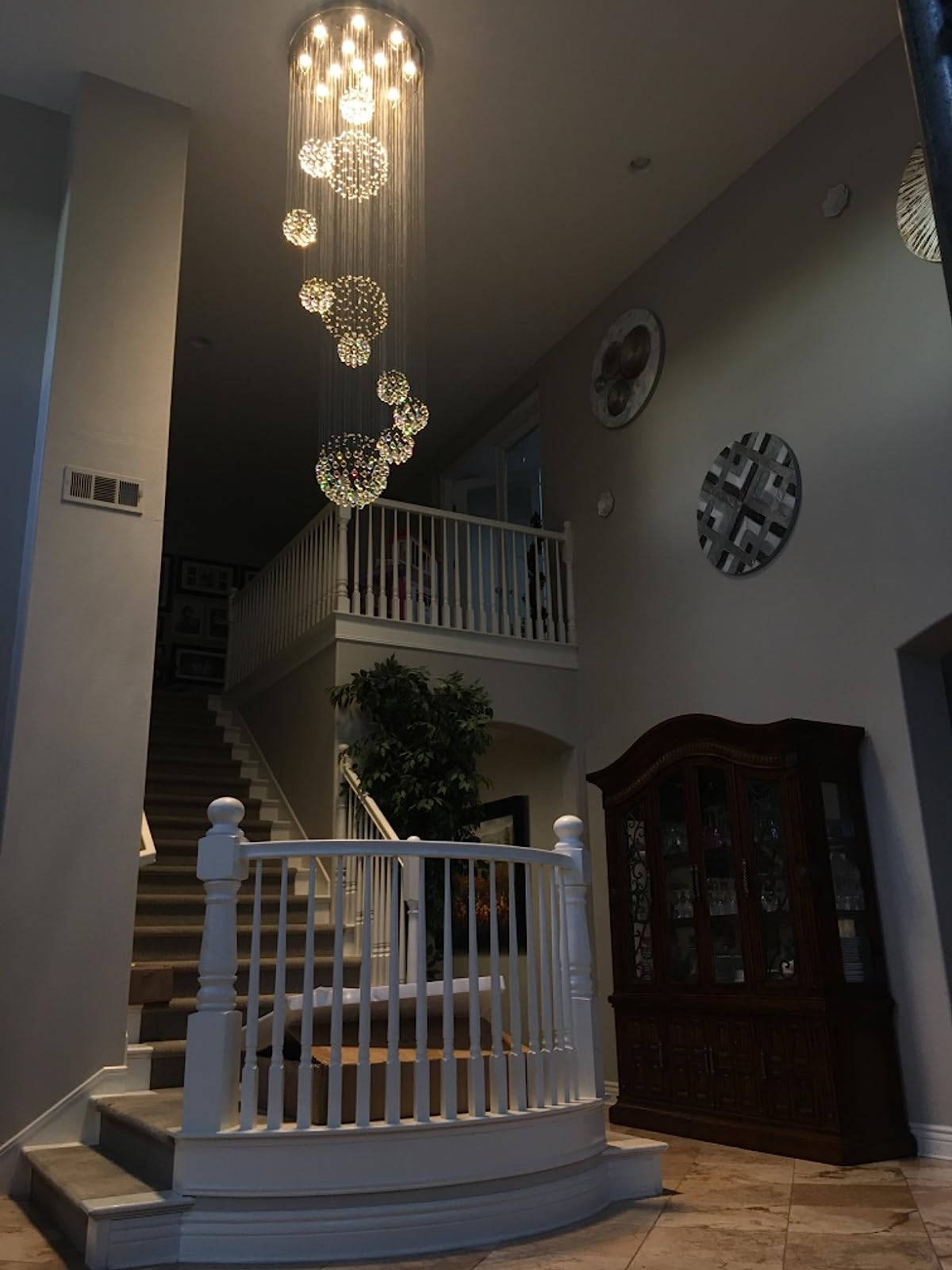 Stately Duplex Crystal Chandelier Spiral Raindrop Globe Shape Ceiling Hanging Light for Entryway/Staircase-MEET LIGHTING