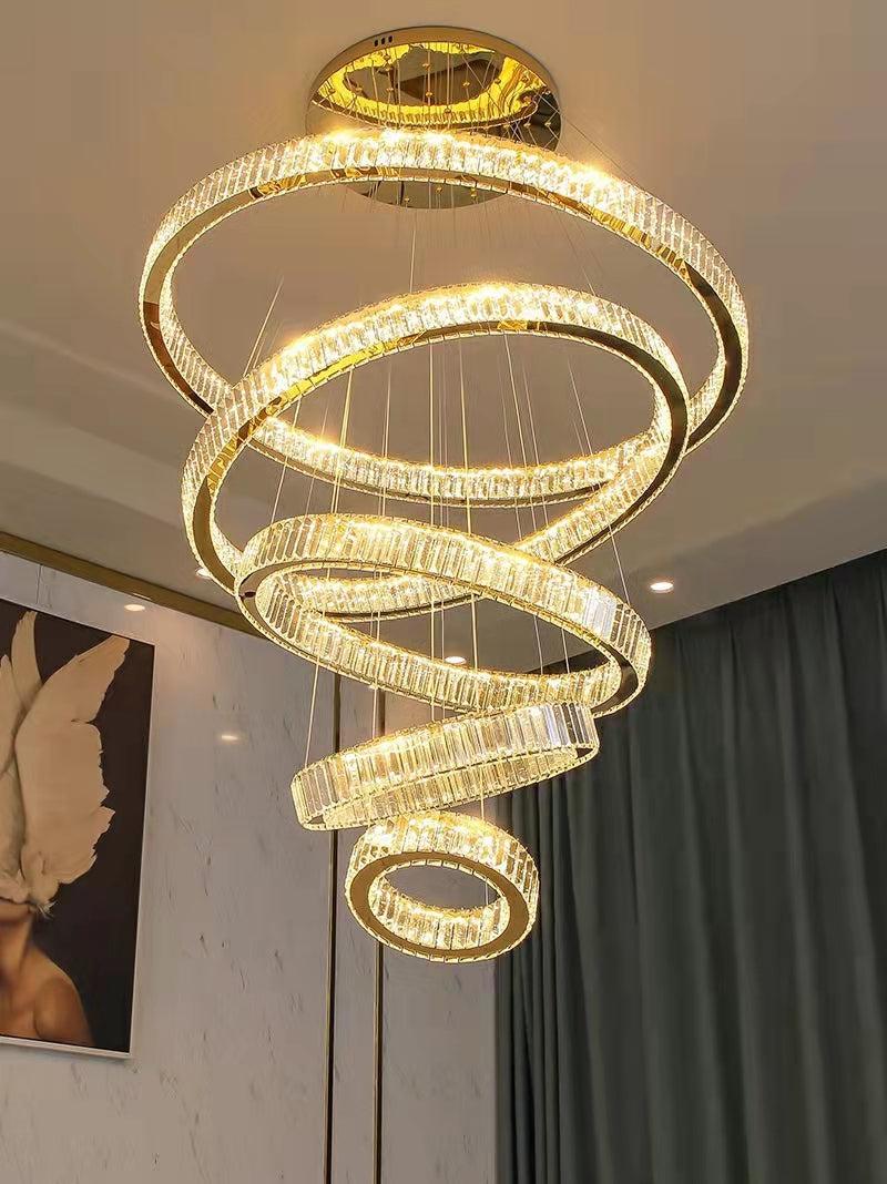 Modern Front Entryway Chandelier 3/4/5/6/7 Rings Crystal Gold/ Chrome Finish Ceiling Lamp-MEET LIGHTING