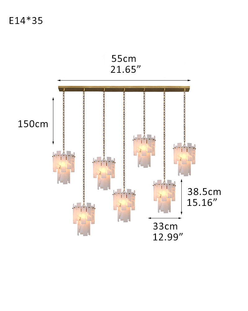 7-light 2-tier Alabaster marble Round Chandelier 13" with adjustable chain 150cm