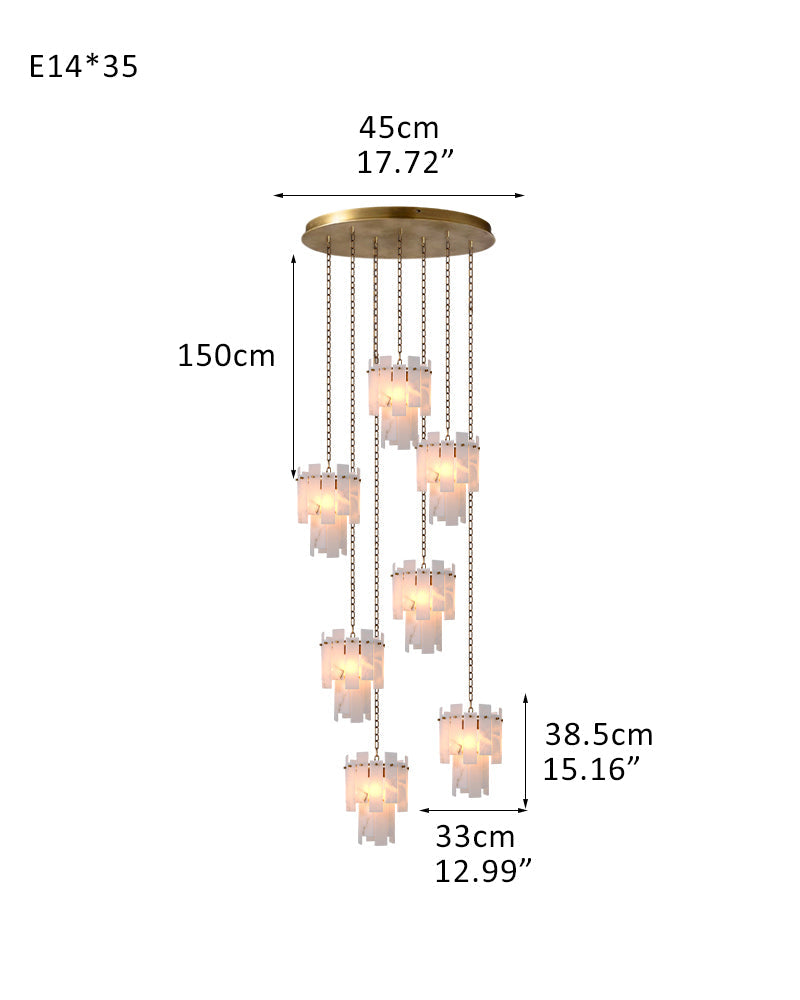 7-light 2-tier Alabaster marble Round Chandelier 13" with adjustable chain 150cm