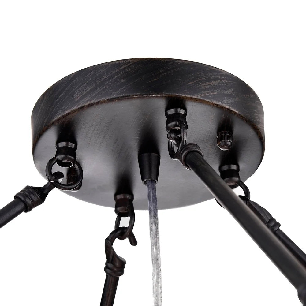 Black Finish Iron Semi Flush Mount Light Fixture Round Crystal Drops Ceiling Chandelier For Living Room-MEET LIGHTING