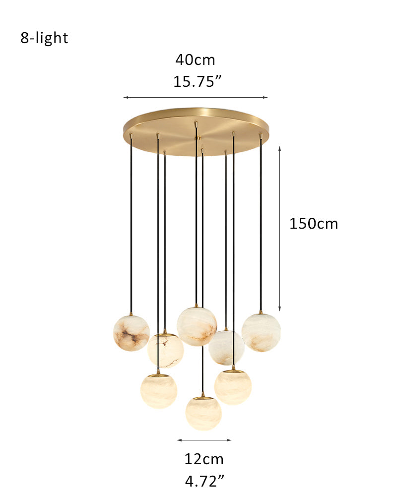 16-light round alabaster pendant lamp with cluster ceiling design for stair villa