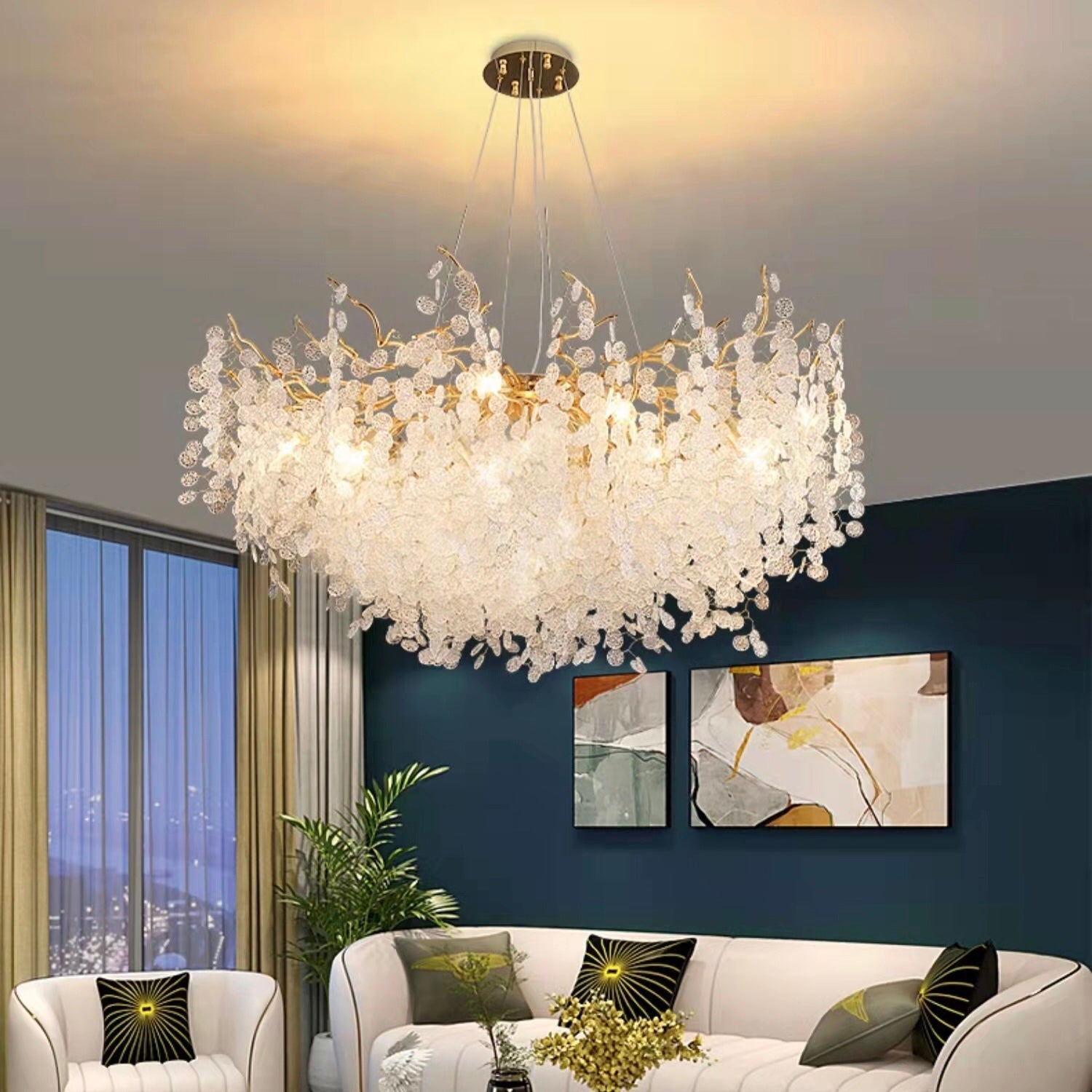 Luxury Branches Crystal Frosted Glass Chandelier Set for Living /Dining Room-MEET LIGHTING