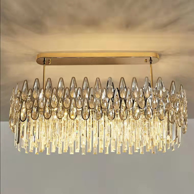 Modern Round/Rectangular Raindrop Crystal Chandelier for Low-ceiling-MEET LIGHTING