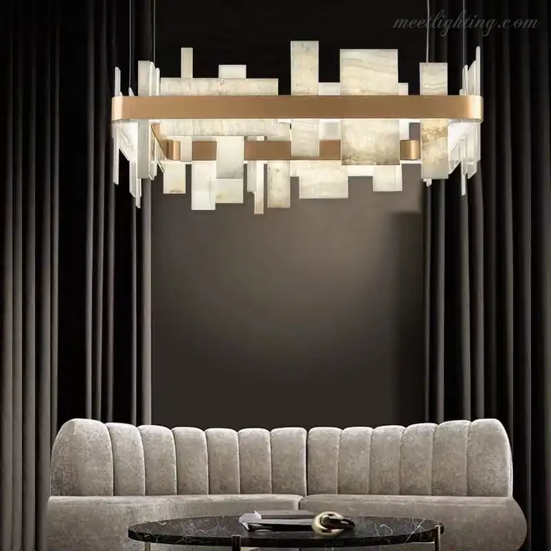 Alabaster Acropolis LED Square Chandelier-MEET LIGHTING
