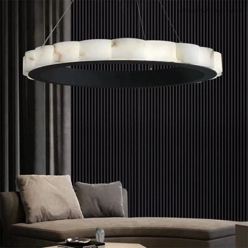 Alabaster Black Round Chandelier-MEET LIGHTING