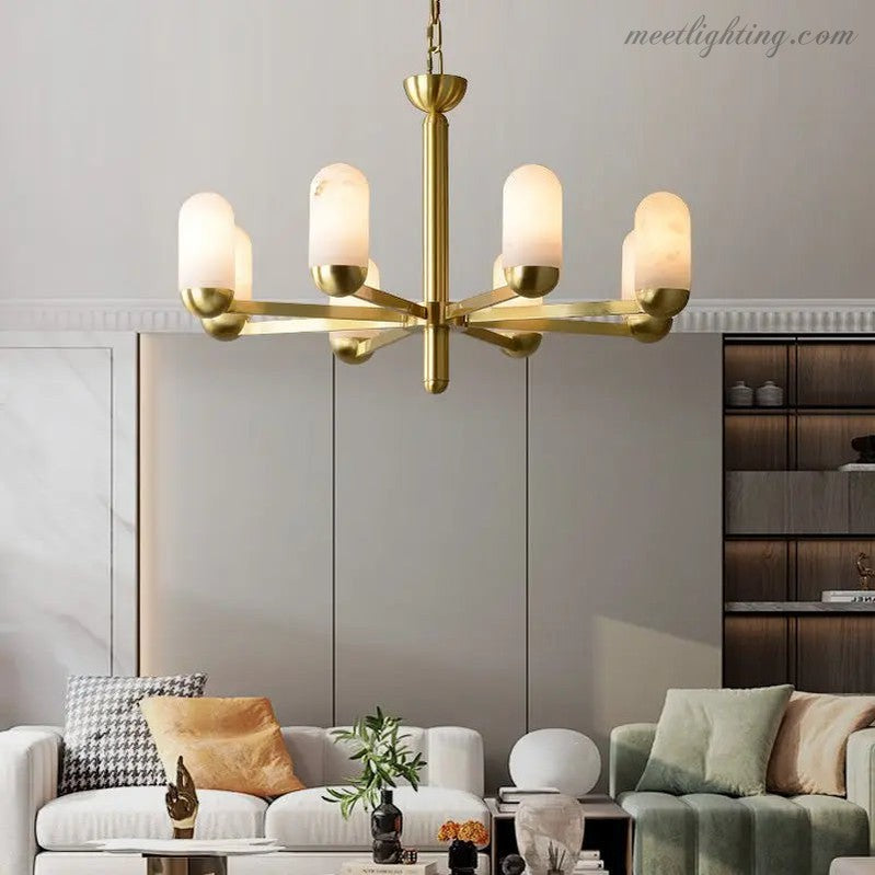 Alabaster Brass Chandelier Living Dining Lighting-MEET LIGHTING