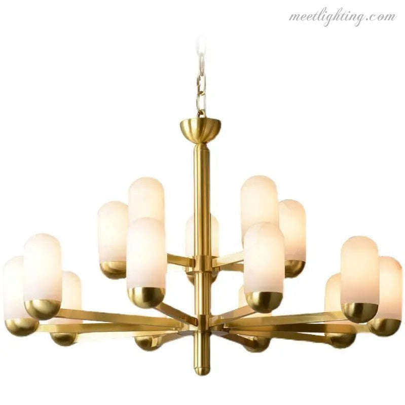 Alabaster Brass Chandelier Living Dining Lighting-MEET LIGHTING