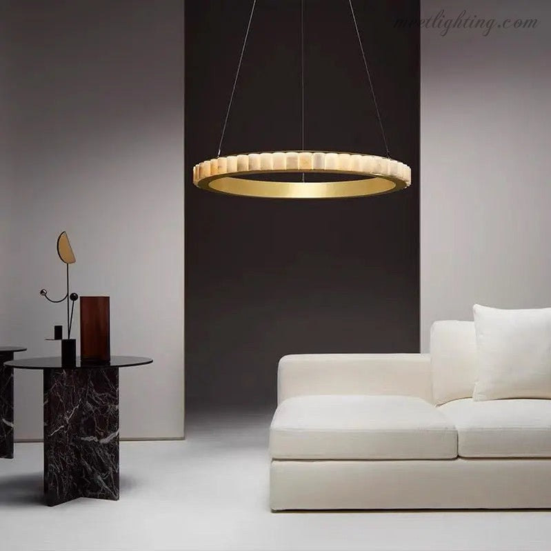 Alabaster Brass Modern Avalon Halo Chandelier-MEET LIGHTING