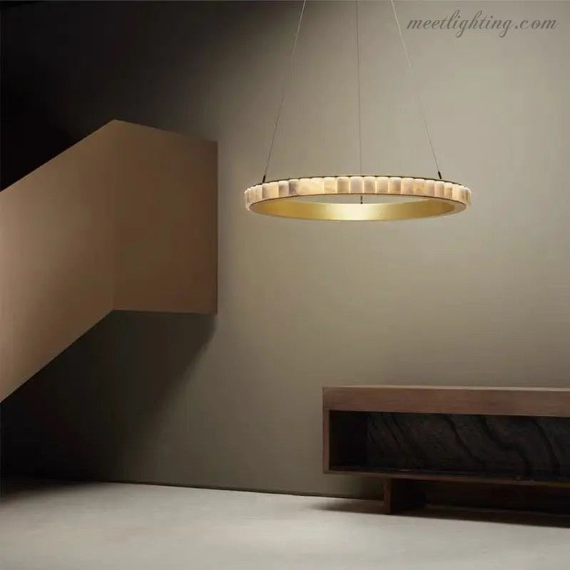 Alabaster Brass Modern Avalon Halo Chandelier-MEET LIGHTING