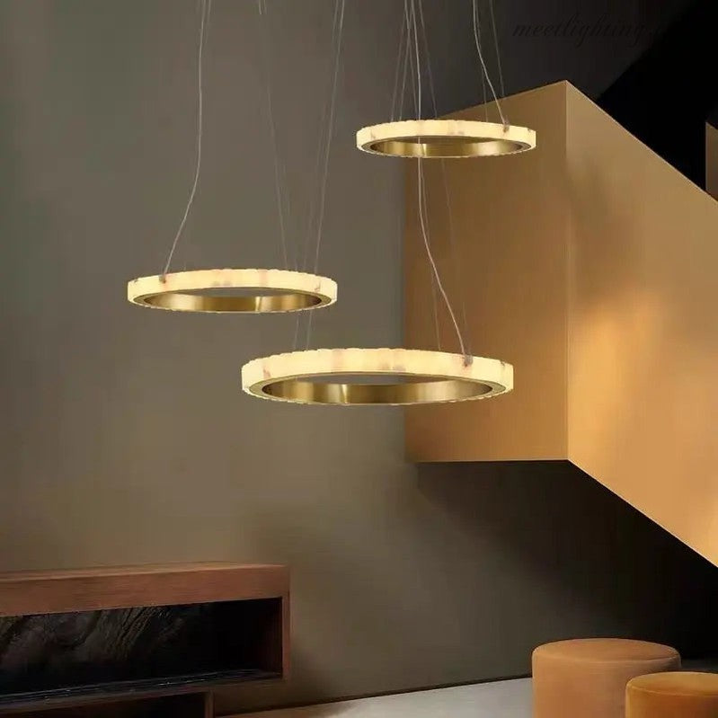 Alabaster Brass Modern Avalon Halo Chandelier-MEET LIGHTING