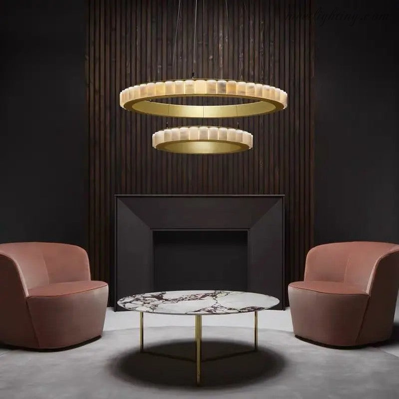 Alabaster Brass Modern Avalon Halo Chandelier-MEET LIGHTING