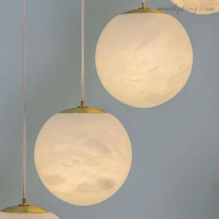 Alabaster Brass Modern Globe Spiral Chandelier-MEET LIGHTING