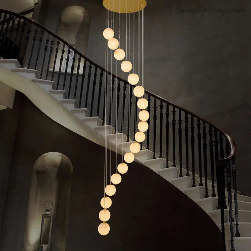 Alabaster Brass Modern Globe Spiral Chandelier-MEET LIGHTING