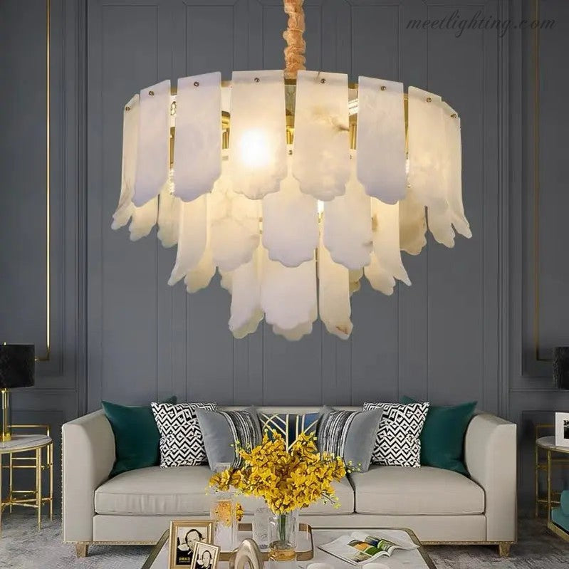 Alabaster Brass Multi-Layer Chandelier Lamp-MEET LIGHTING