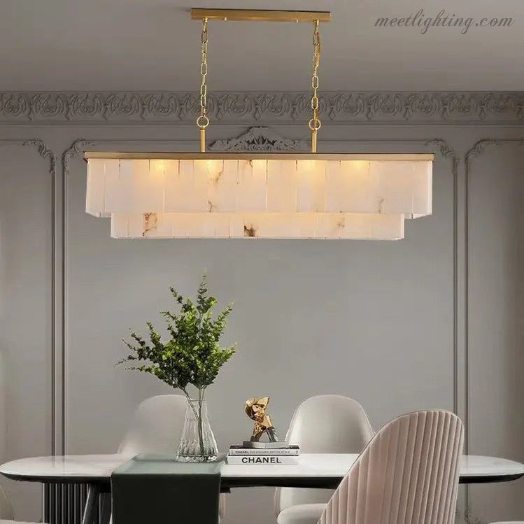 Alabaster Brass Rectangular Chandelier-MEET LIGHTING