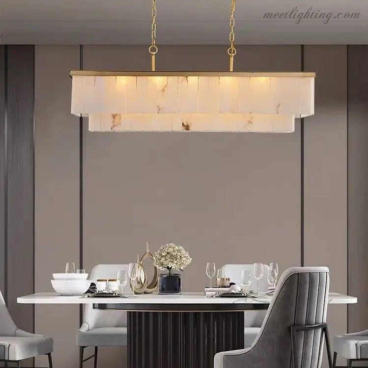 Alabaster Brass Rectangular Chandelier-MEET LIGHTING