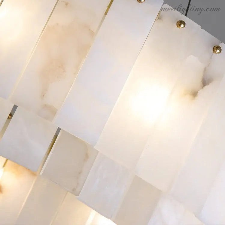 Alabaster Brass Round Living Room Chandelier Lighting-MEET LIGHTING