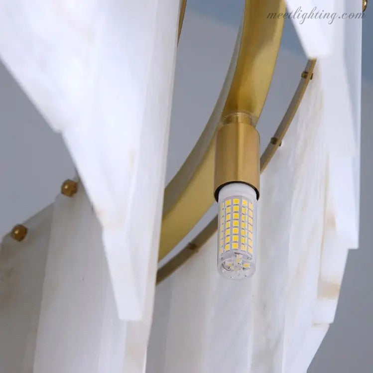 Alabaster Brass Round Living Room Chandelier Lighting-MEET LIGHTING