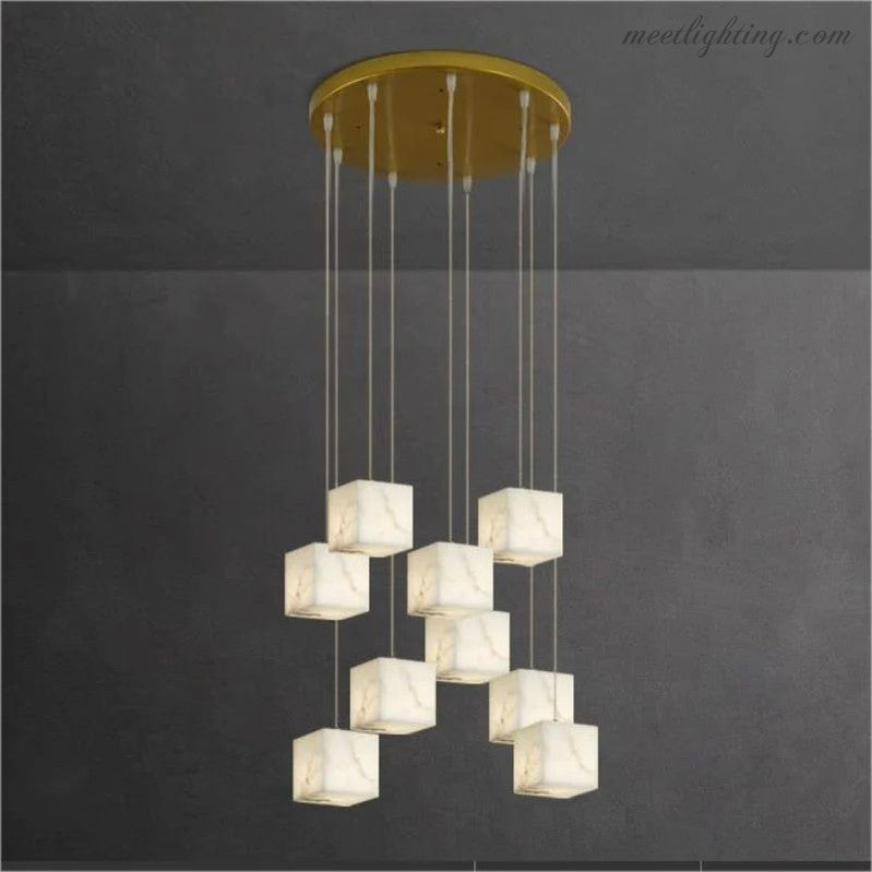 Alabaster Cubic Foyer Staircase Long Chandelier-MEET LIGHTING