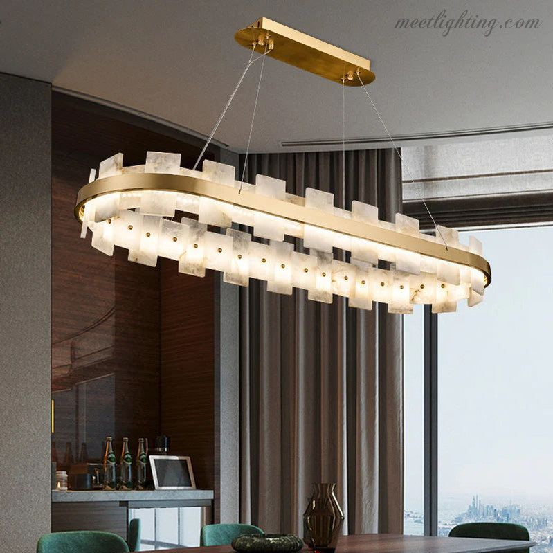 Alabaster Globe Modern Oval Chandelier-MEET LIGHTING