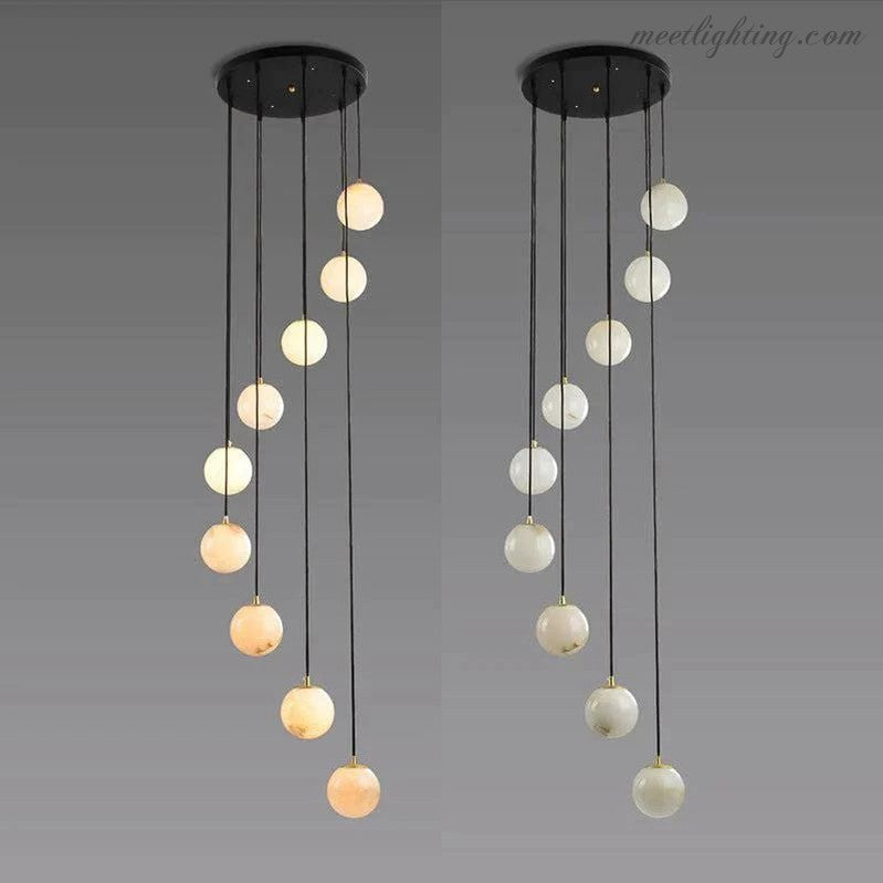 Alabaster Globe Wavy Chandelier-MEET LIGHTING