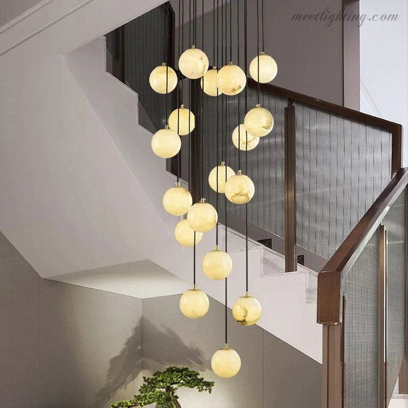 Alabaster Globe Wavy Chandelier-MEET LIGHTING