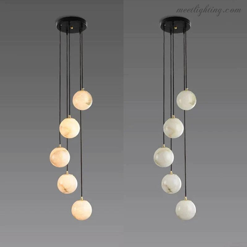 Alabaster Globe Wavy Chandelier-MEET LIGHTING