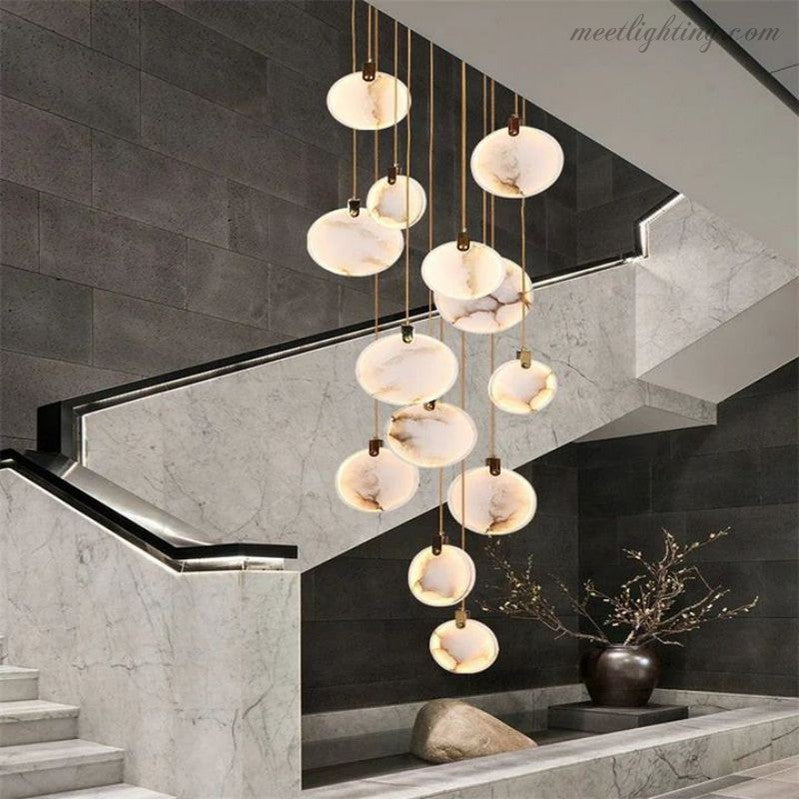 Alabaster Long Staircase Chandelier-MEET LIGHTING