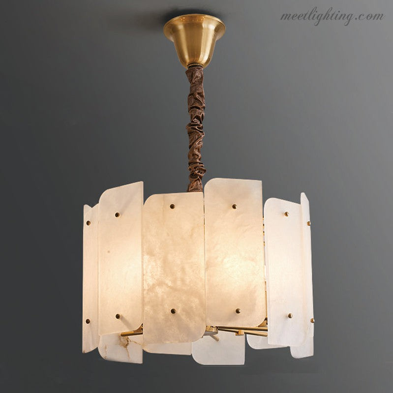 Alabaster Lorry Round Chandelier 20" 31"-MEET LIGHTING