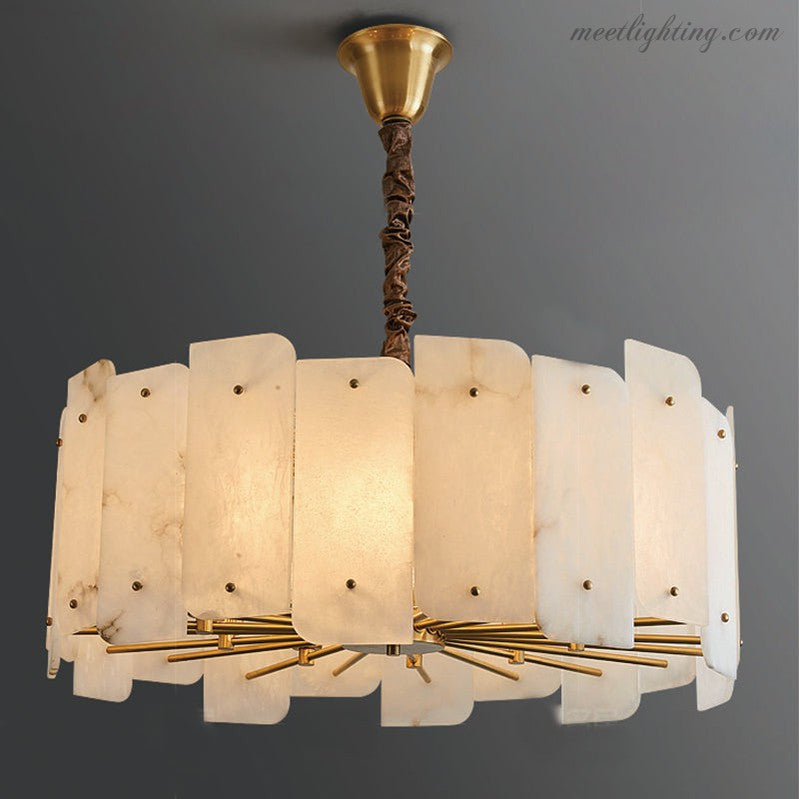 Alabaster Lorry Round Chandelier 20" 31"-MEET LIGHTING